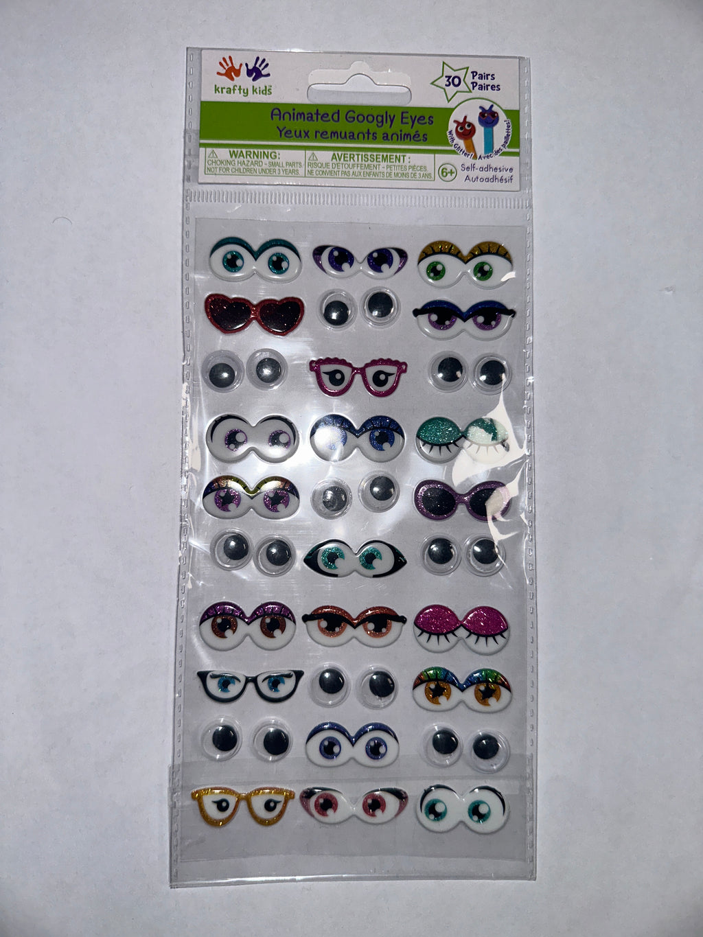 Krafty Kids Self-Adhesive Animated Googly Eyes – 30 Pairs – front