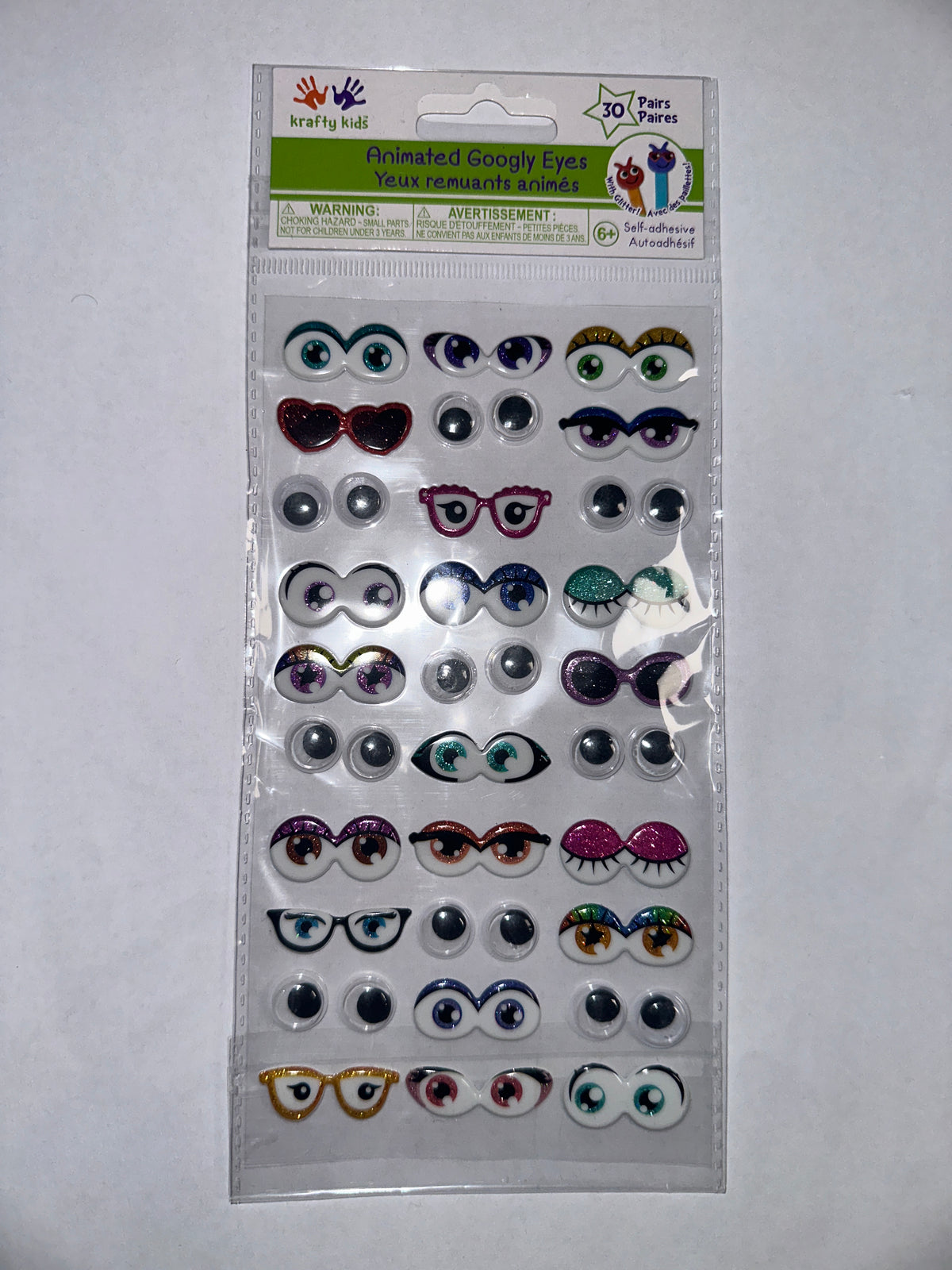 Krafty Kids Self-Adhesive Animated Googly Eyes – 30 Pairs – front