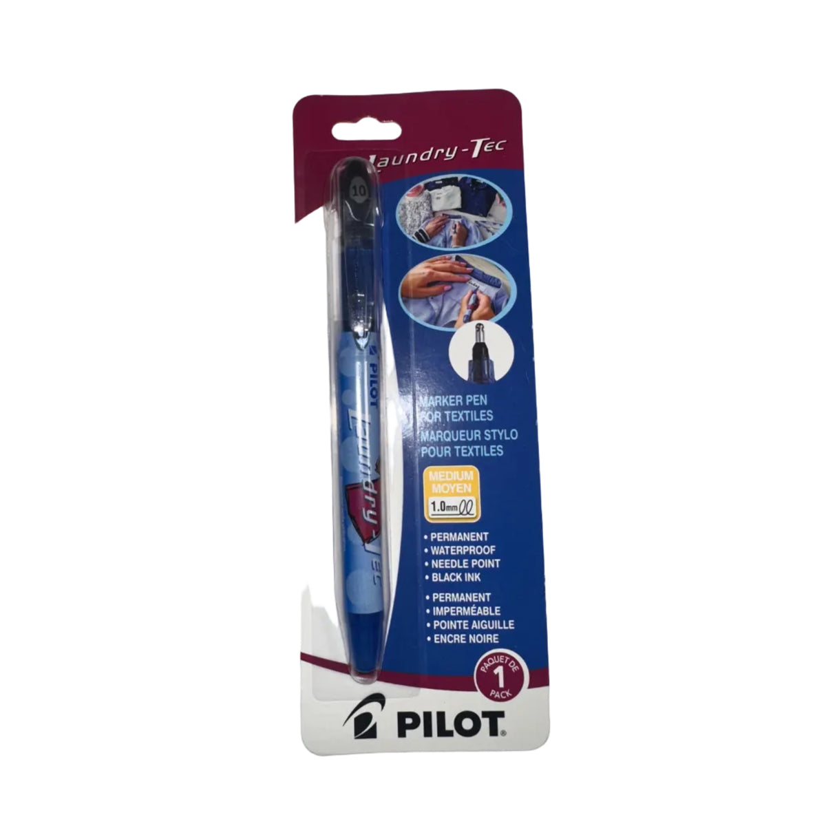 Pilot Laundry-Tec Permanent Fabric Marker – Black, 1.0 mm Medium Needle Point, 1 Pack – front