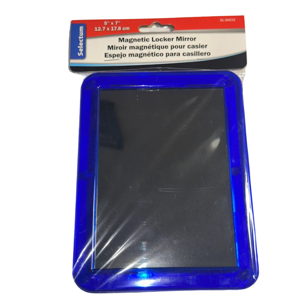 Selectum Magnetic Locker Mirror – Blue Frame, 5" x 7"