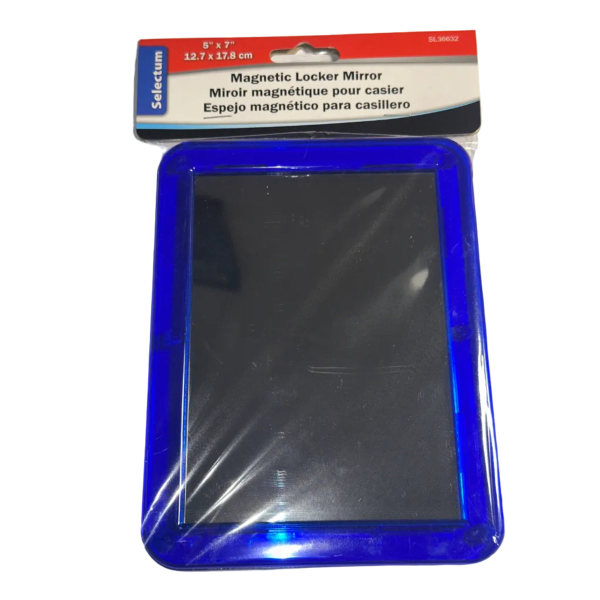 Selectum Magnetic Locker Mirror – Blue Frame, 5" x 7"
