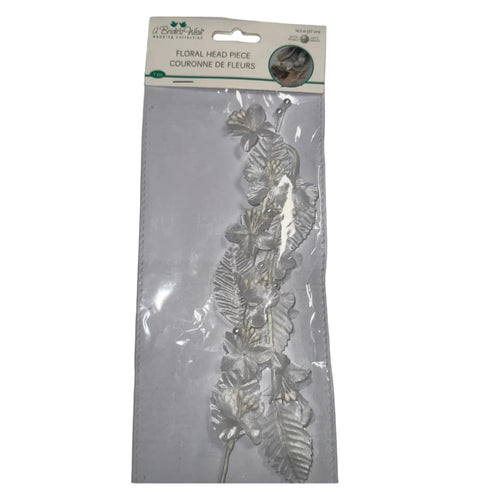 A Bride's Wish Floral Head Piece with Pearls – White Organza, 14.5 in (37 cm), 1 pc – product photo
