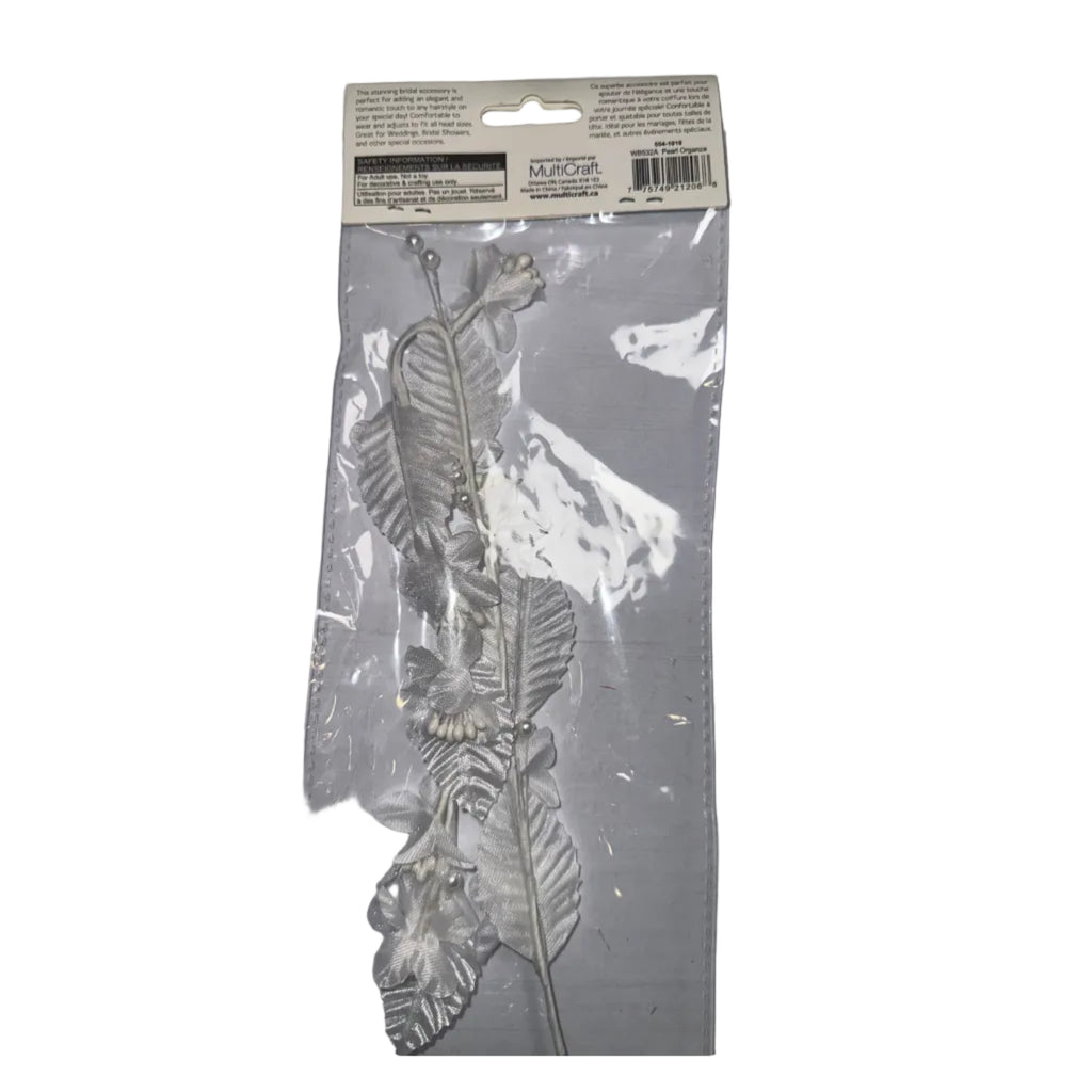 A Bride's Wish Floral Head Piece with Pearls – White Organza, 14.5 in (37 cm), 1 pc – product photo