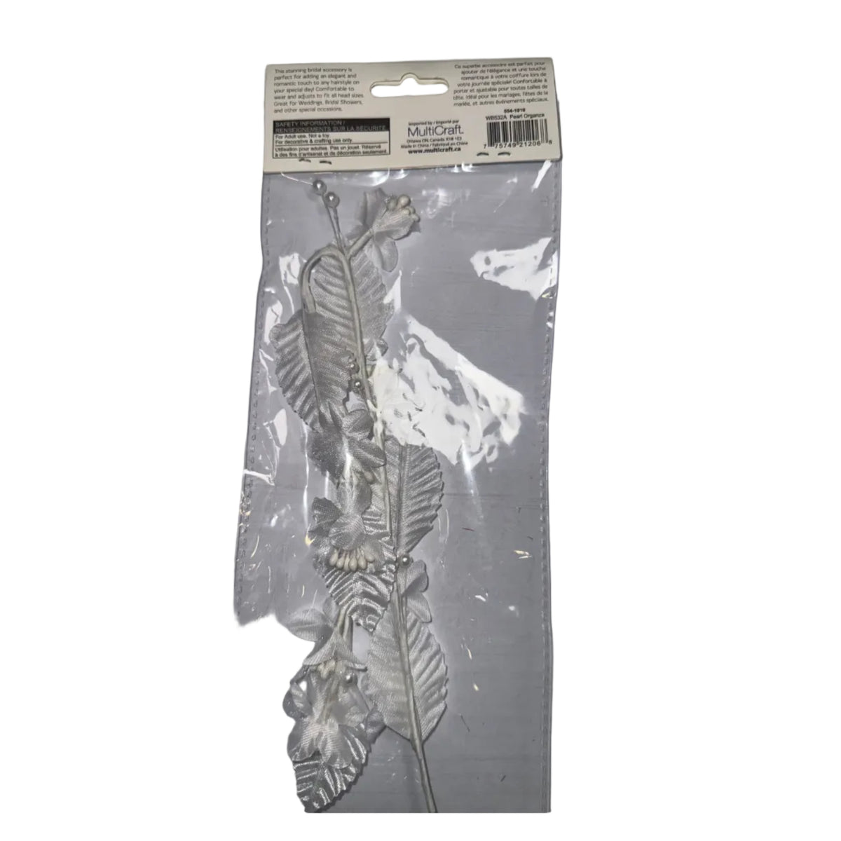 A Bride's Wish Floral Head Piece with Pearls – White Organza, 14.5 in (37 cm), 1 pc – product photo
