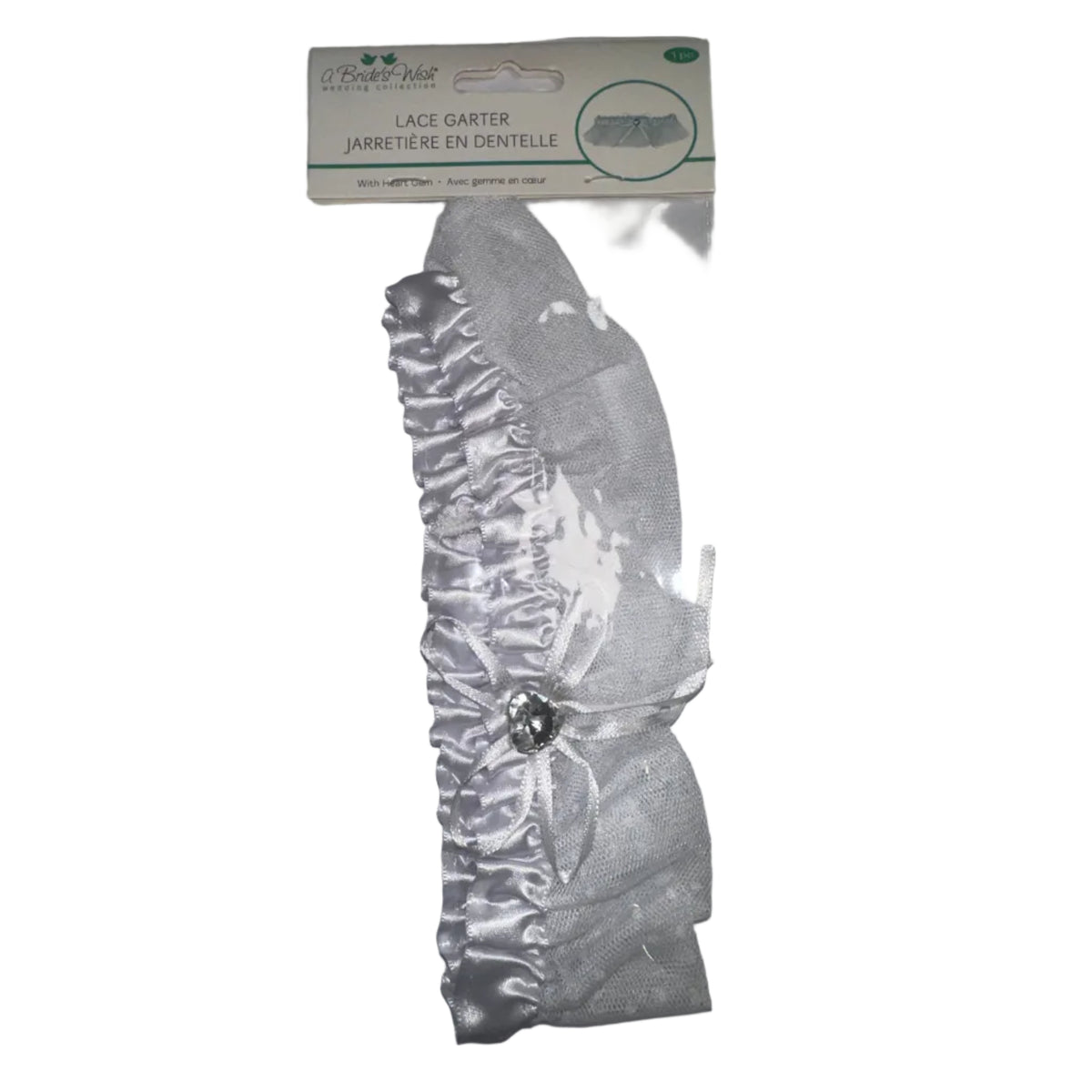 A Bride's Wish White Lace Wedding Garter with Heart Gem – 1 pc – product photo