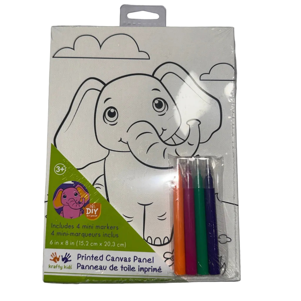 Krafty Kids Printed Canvas Panel with 4 Mini Markers – Elephant, 6 x 8 in – product photo