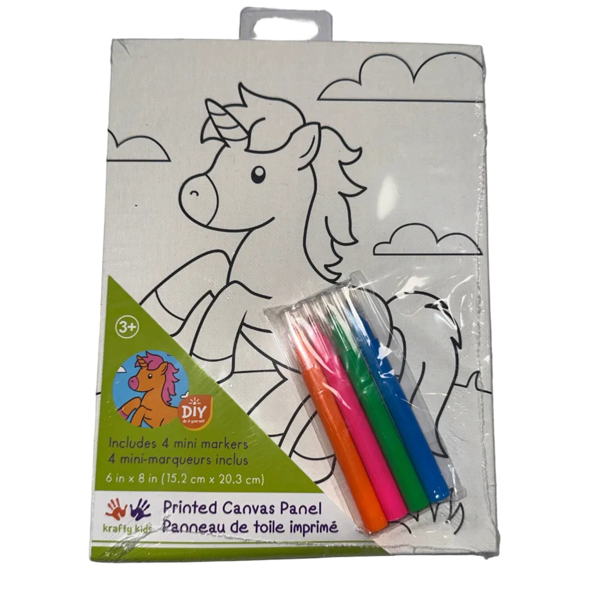 Krafty Kids Printed Canvas Panel with 4 Mini Markers – Unicorn, 6 x 8 in – product photo