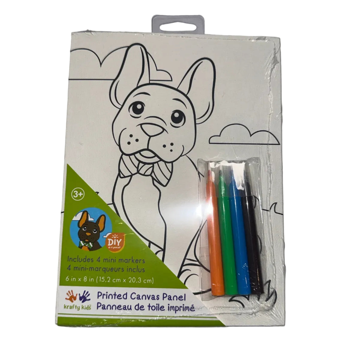 Krafty Kids Printed Canvas Panel with 4 Mini Markers – Puppy, 6 x 8 in – product photo