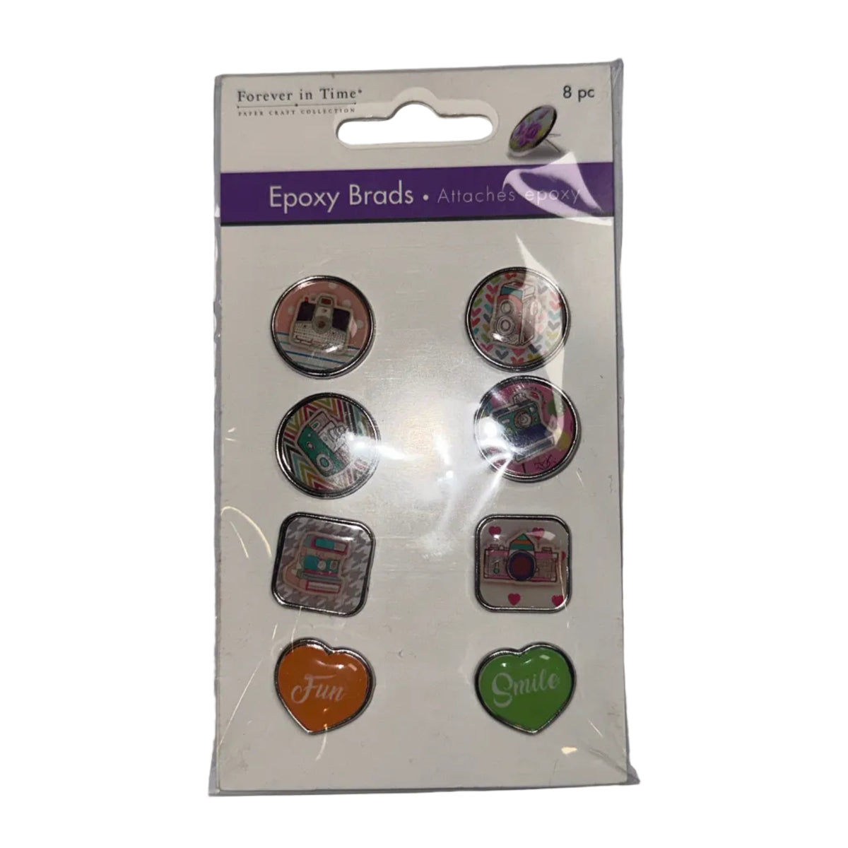 Forever in Time Epoxy Brads – "Smile!" Camera Theme, 8 pc – product photo