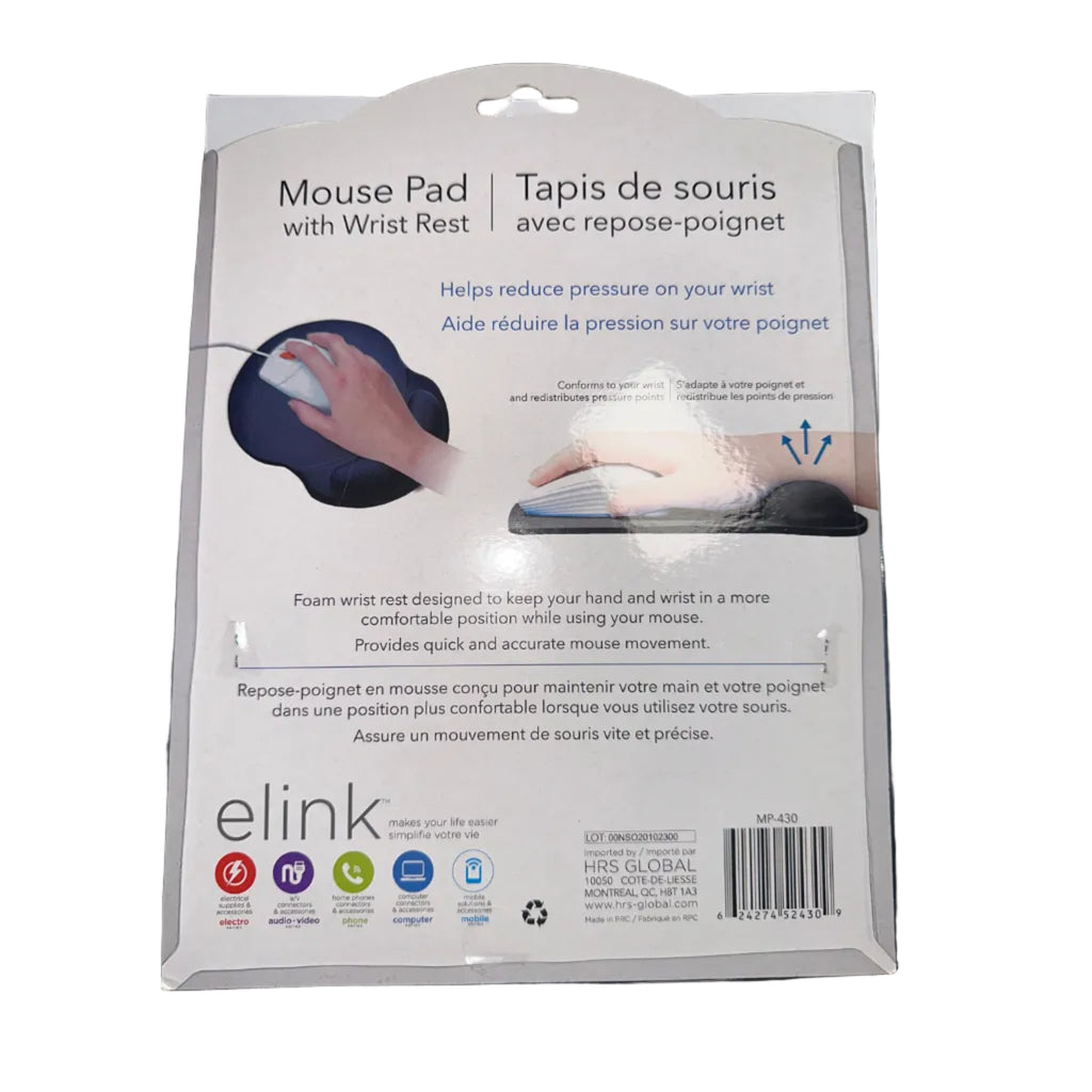 Elink Mouse Pad with Foam Wrist Rest – Ergonomic, Black (MP-430)