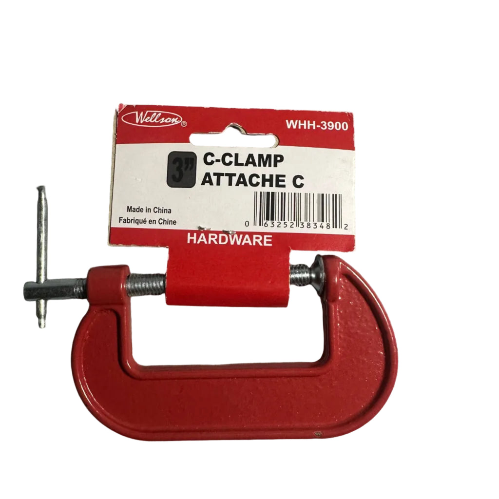 Wellson Red C-Clamp – 3-inch or 4-inch – detail or packaging