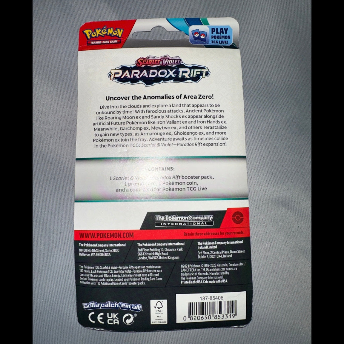 Pokemon TCG Scarlet Violet Paradox Rift checklane blister back
