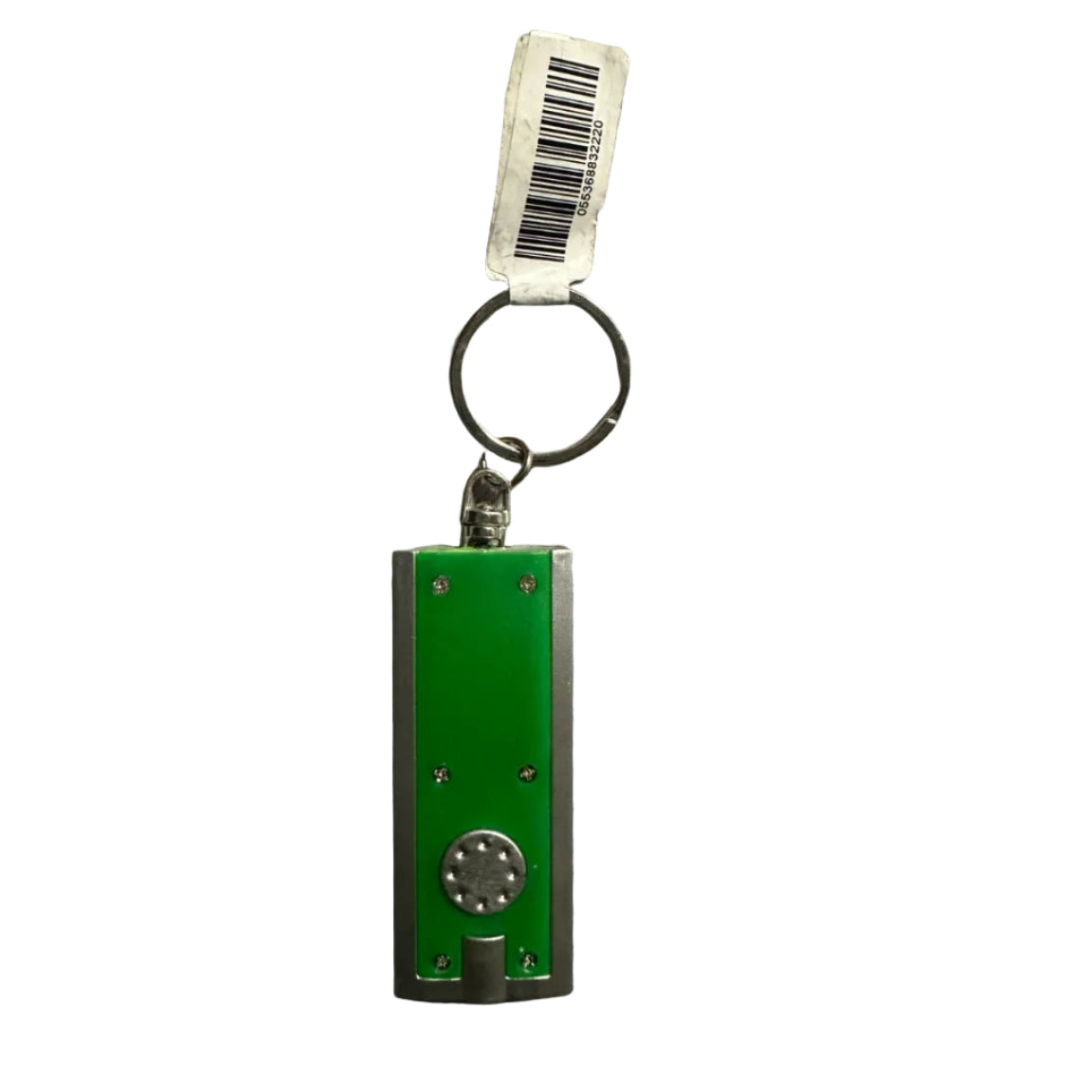 Green silver LED flashlight keychain with item barcode 055368832220