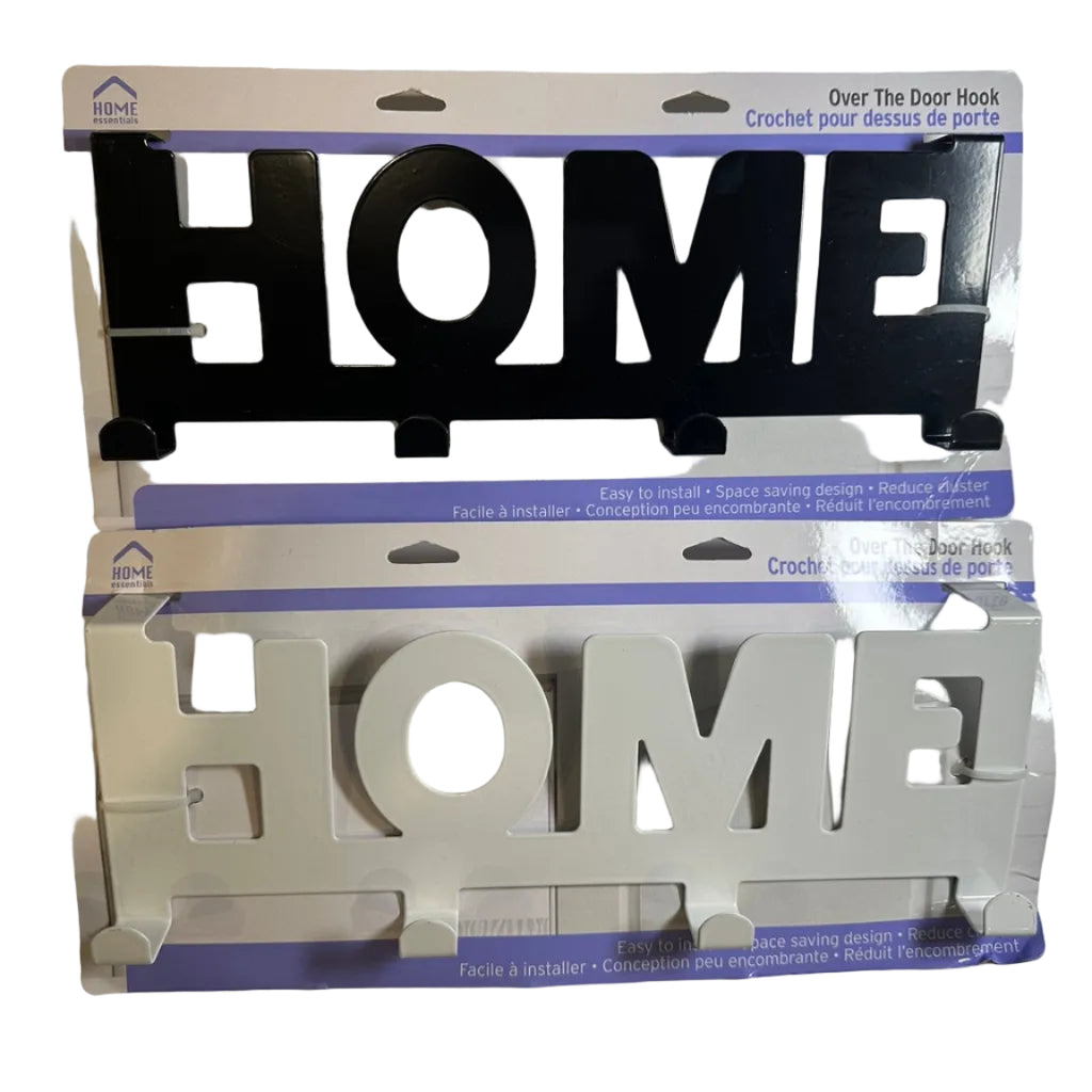Black and white HOME over door hook product options