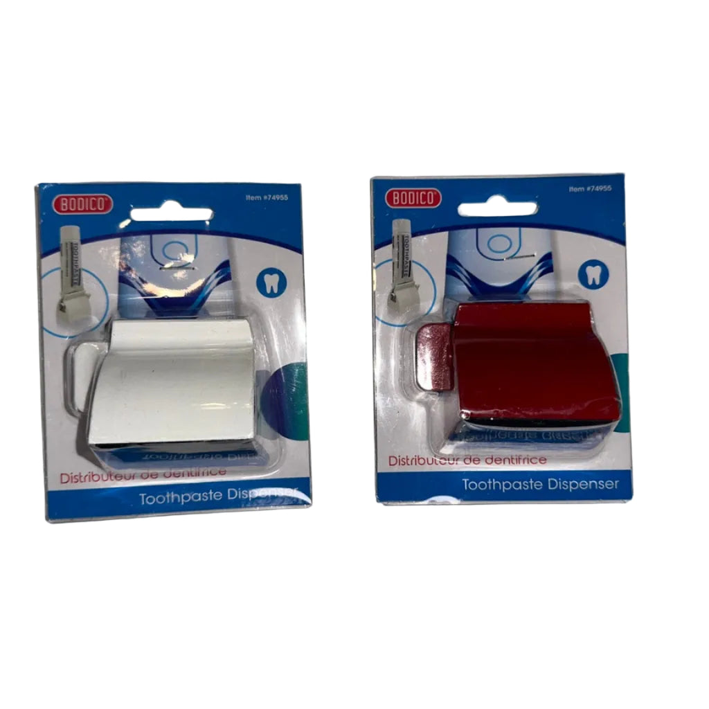 Bodico red and white toothpaste dispenser colour options in retail packaging