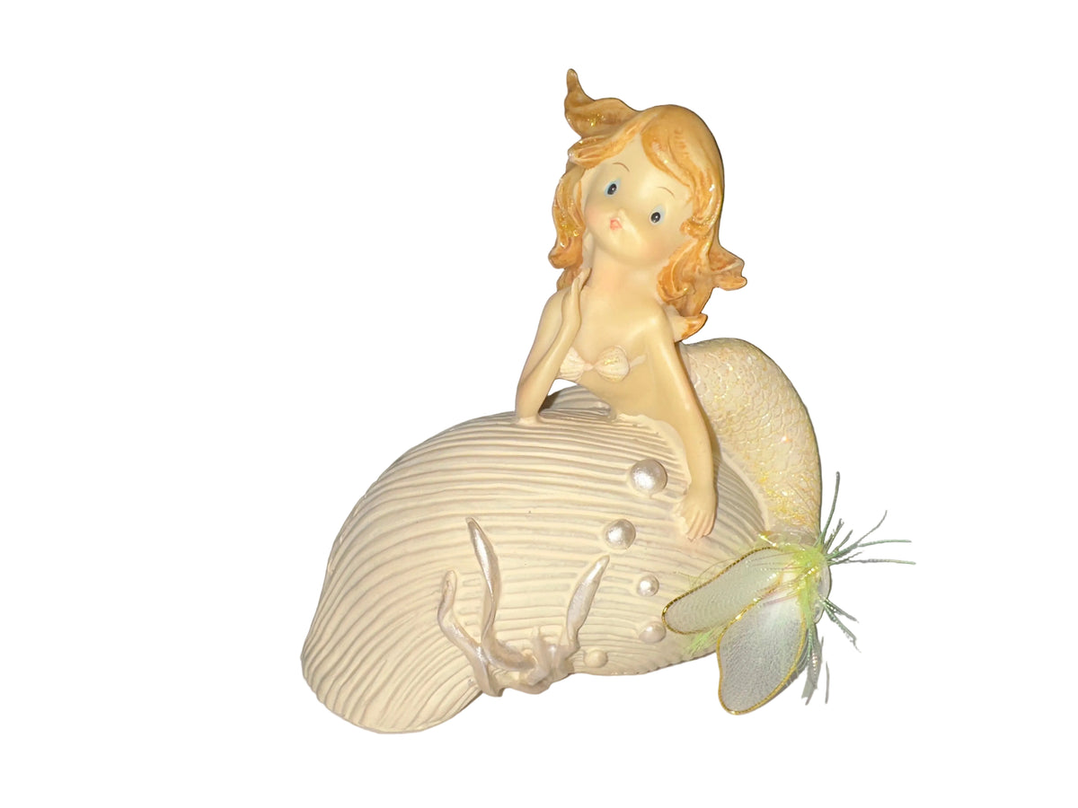 Mermaid on Seashell Decorative Coin Bank – Cream and Gold