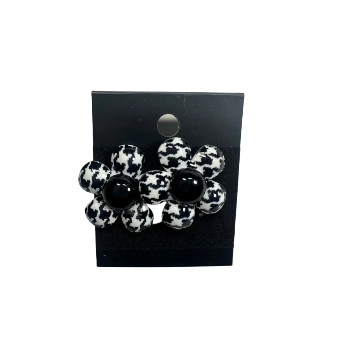 Black and White Patterned Flower Statement Stud Earrings