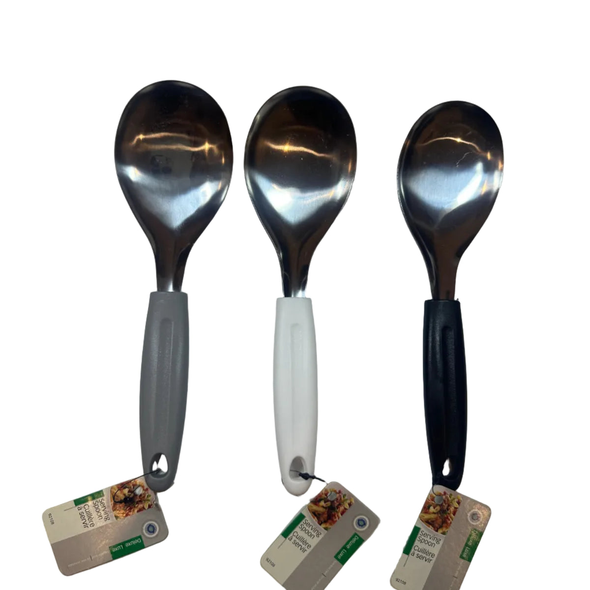Deluxe Luxe Stainless Steel Serving Spoon – Gray, White or Black Handle