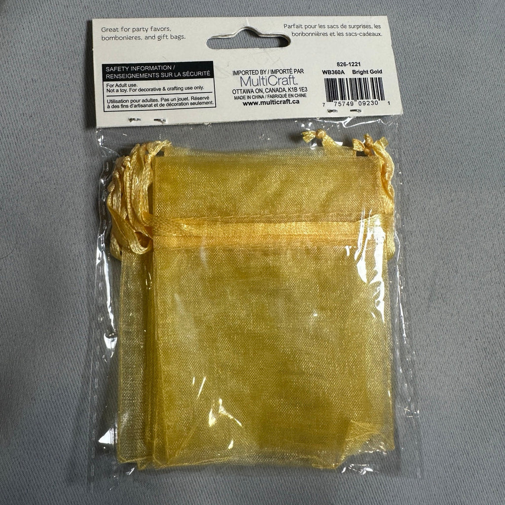 A Bride's Wish Bright Gold organza bags 3 x 4 in - back and barcode