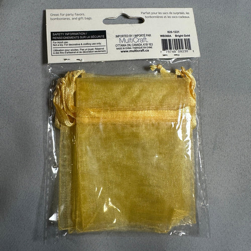 A Bride's Wish Bright Gold organza bags 3 x 4 in - back and barcode