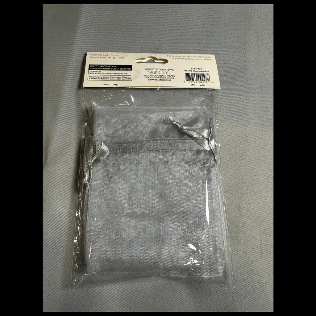 A Bride's Wish Shimmering Silver organza bags 4 x 5 in - back and barcode