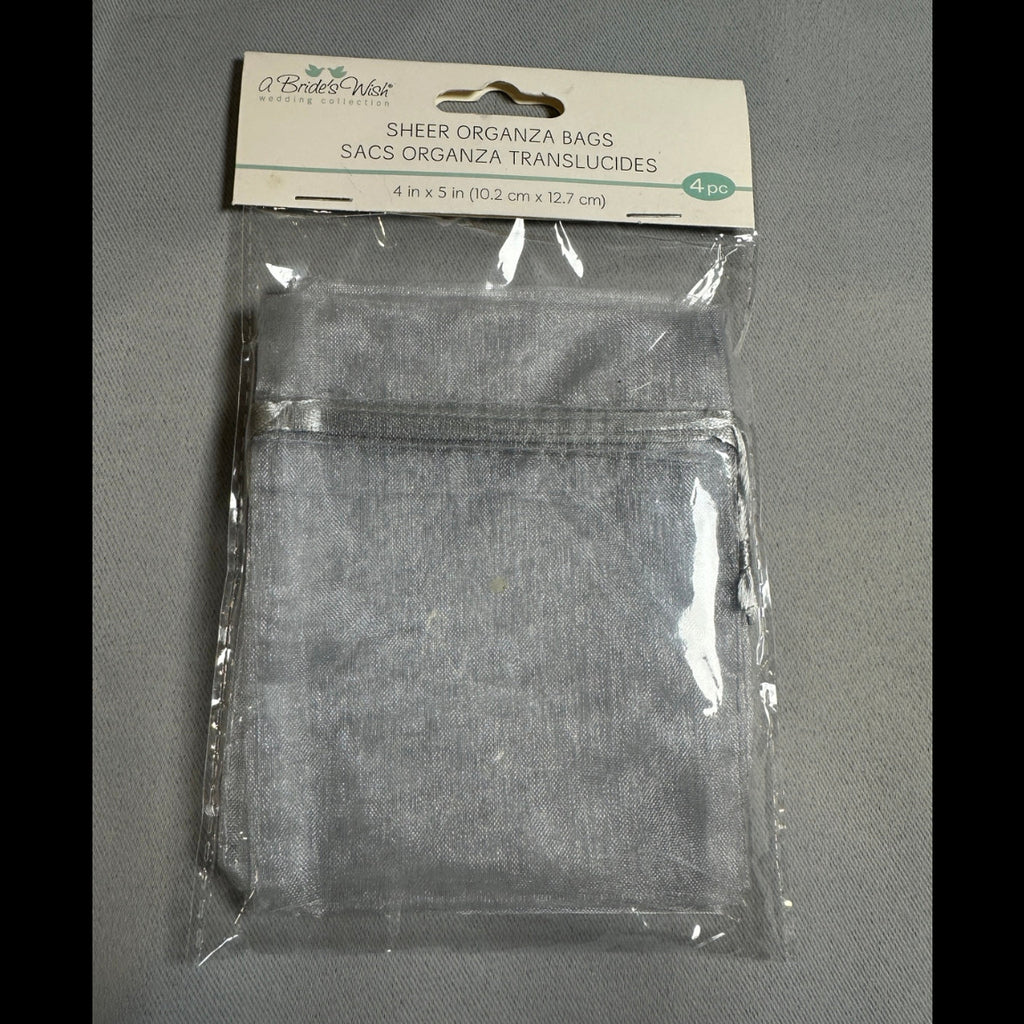 A Bride's Wish Shimmering Silver organza bags 4 x 5 in - front