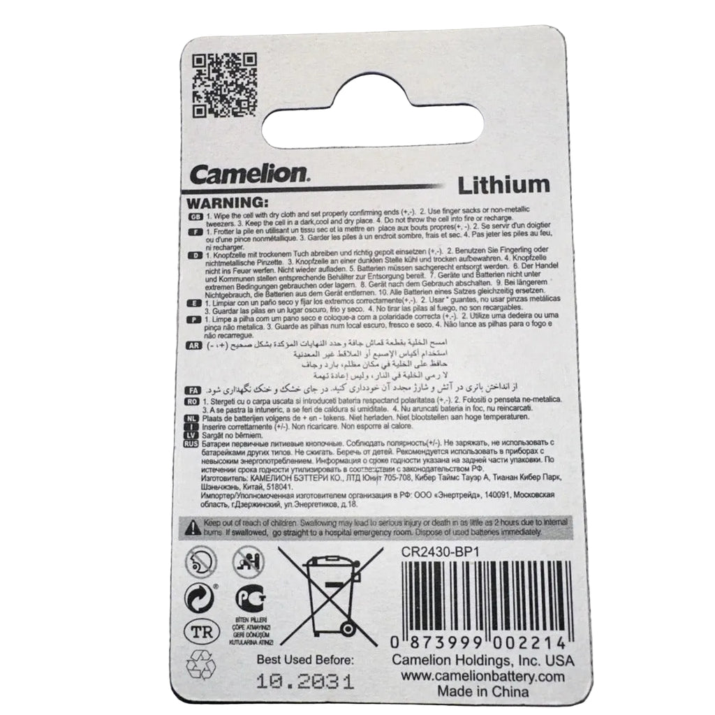 Camelion CR2430 battery back with barcode