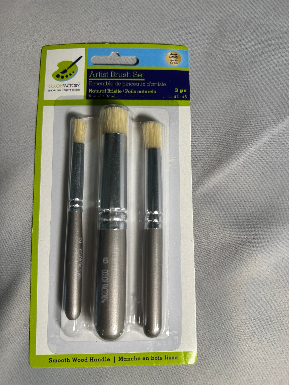 Color Factory 3-Piece Natural Bristle Round Artist Brush Set front