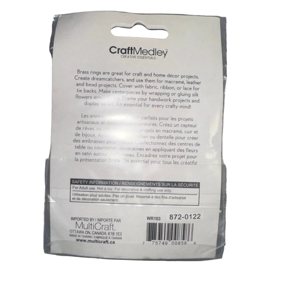 CraftMedley 3 inch brass rings 2 pack back with barcode