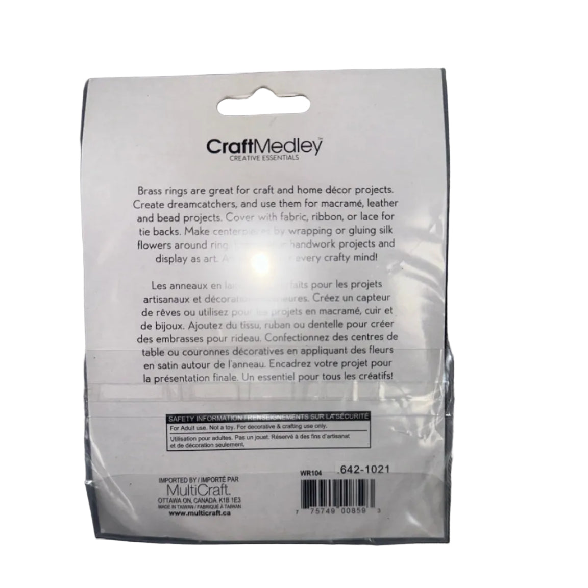 CraftMedley 4 inch brass rings 2 pack back with barcode
