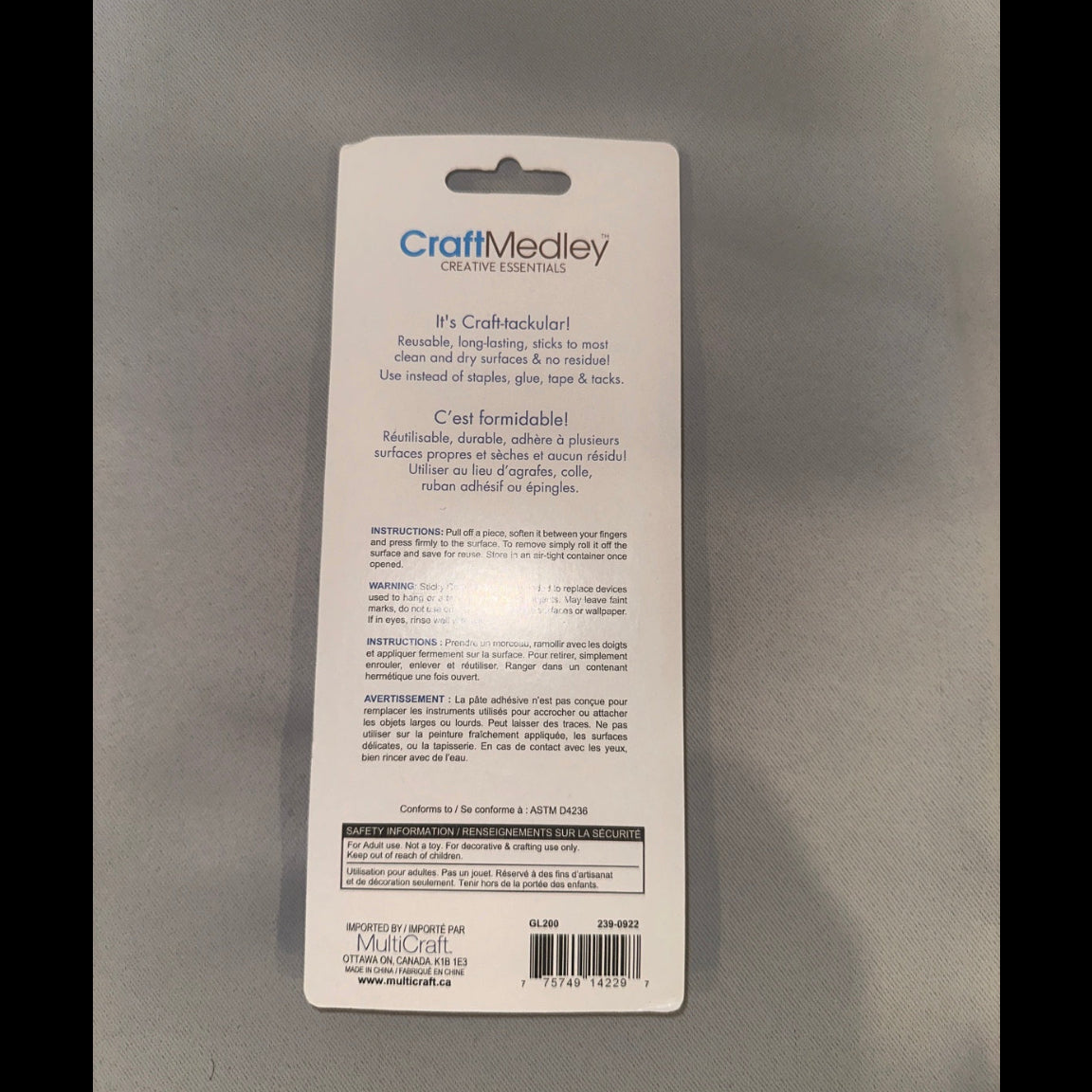 CraftMedley Sticky Craft-Tack 75 g back with barcode