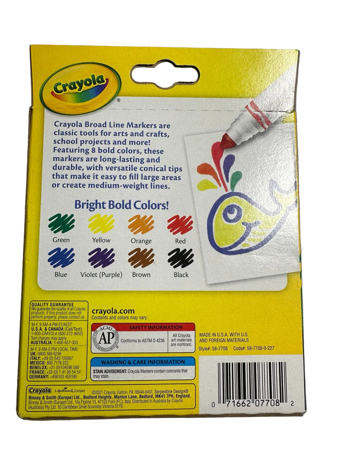 Crayola Broad Line Markers 8 Classic Colors back with UPC