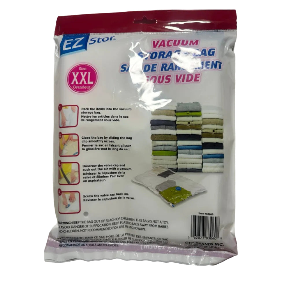 EZ Stor XXL vacuum storage bag instructions and barcode