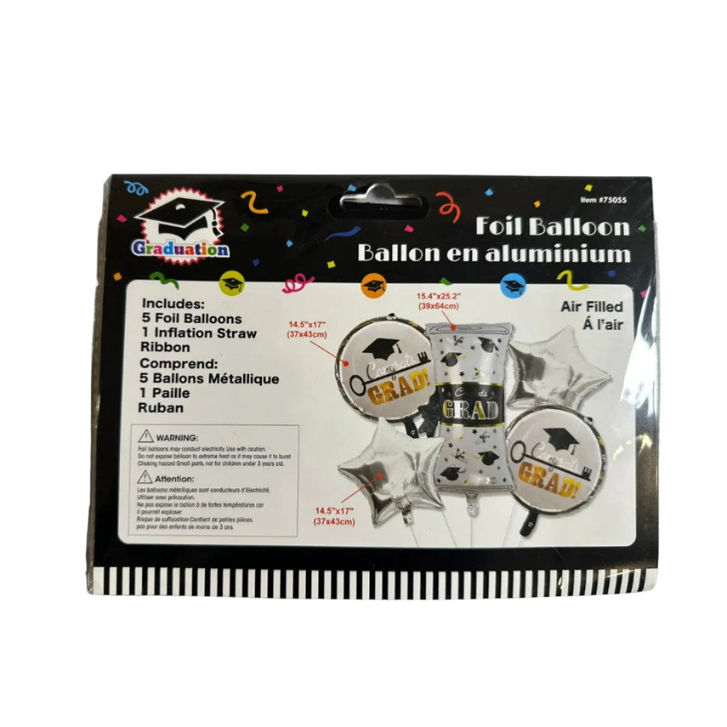 Graduation 5-piece foil balloon set front packaging