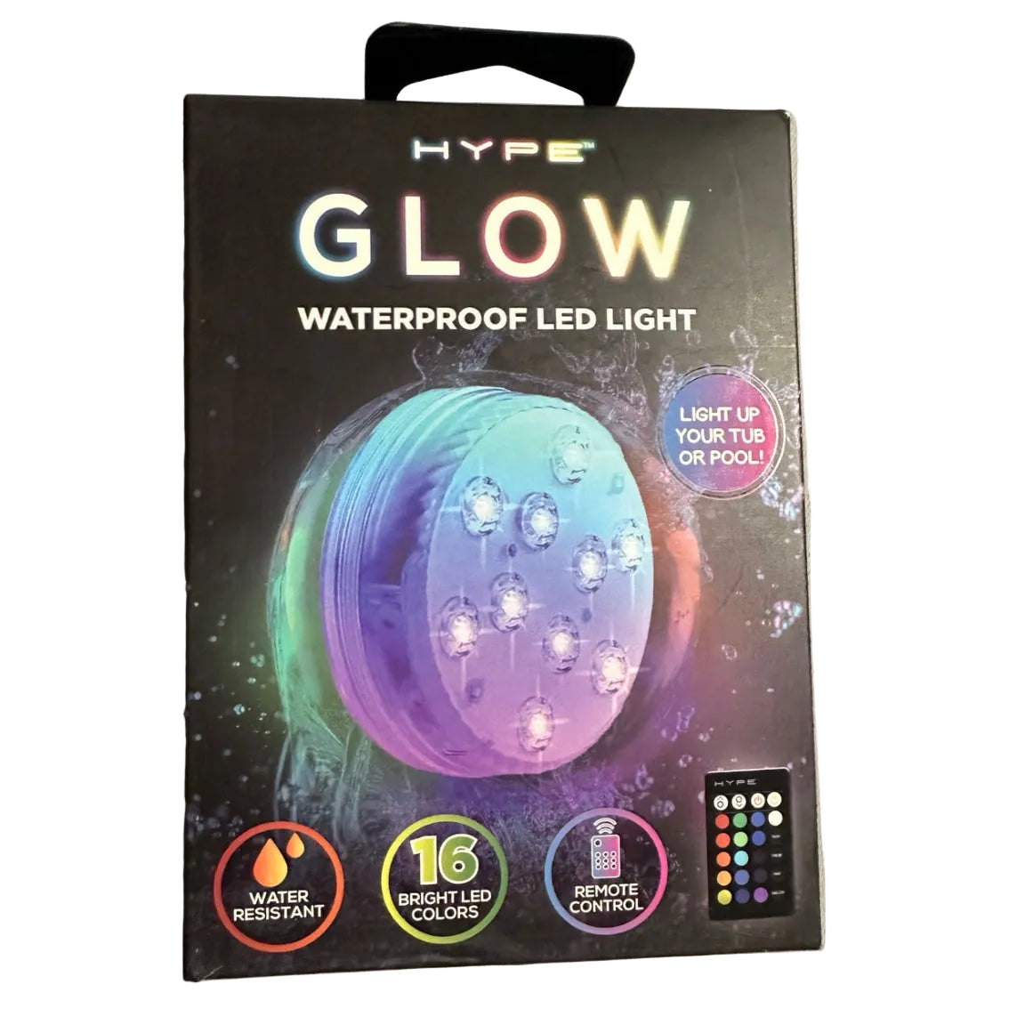 HYPE Glow Waterproof Colour-Changing LED Light with Remote – 16 Colours front