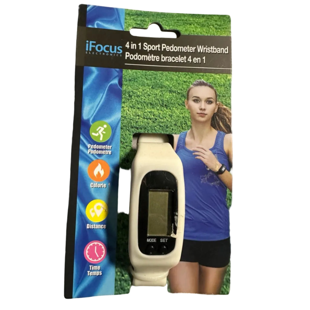 iFocus Electronics 4-in-1 Sport Pedometer Wristband – White front