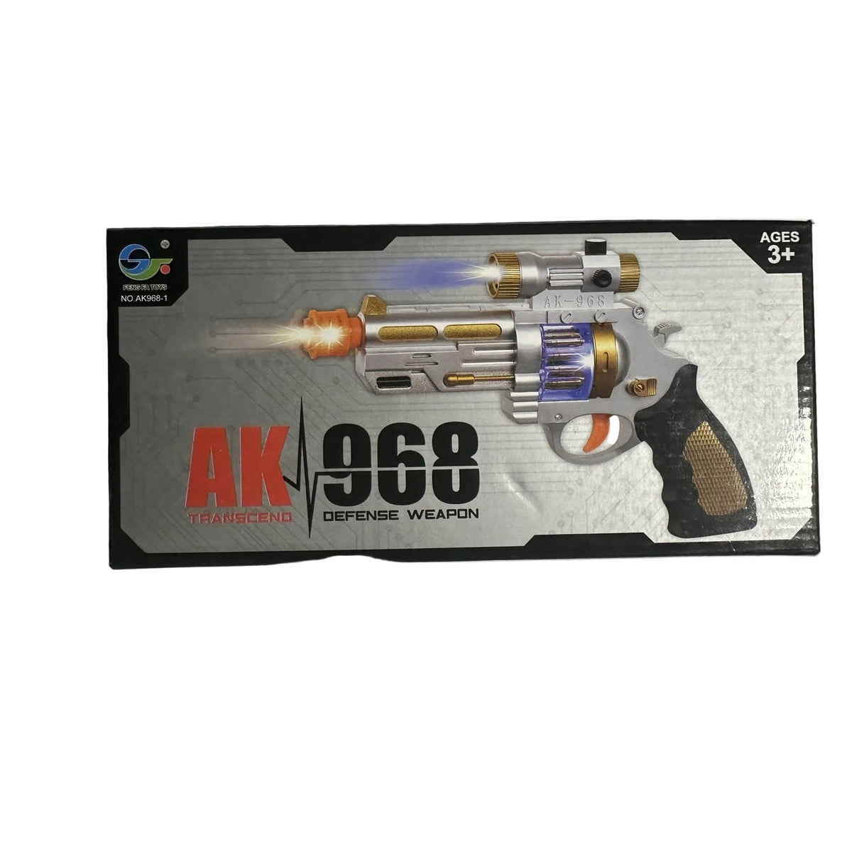 AK 968 Light-Up Toy Revolver with Flashing Effects – Ages 3+ product package 5901