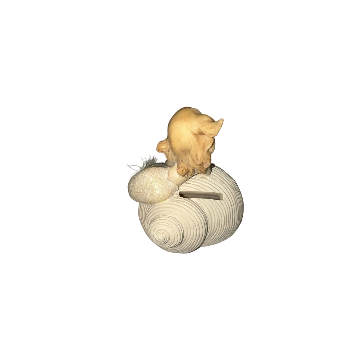 Mermaid seashell decorative coin bank, angled view