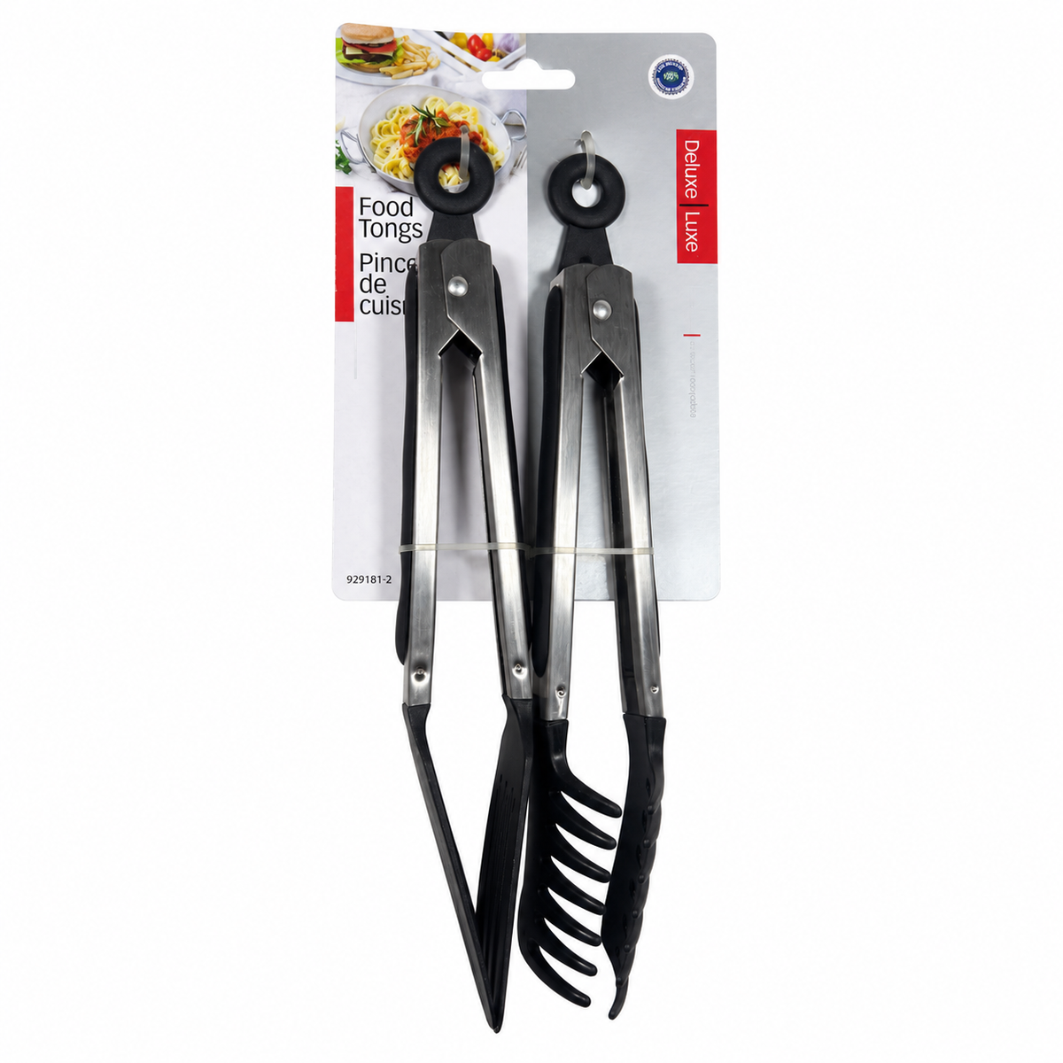 Today's Kitchen Deluxe Food Tongs Set – 2 Pieces, Black — front view on white background