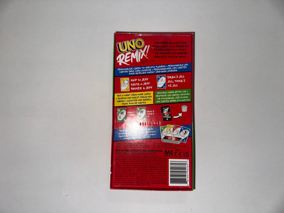 UNO Remix box back with UPC 887961954616