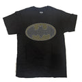 Black Batman graphic T-shirt front with gold and silver geometric logo