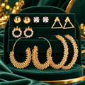 Gold-Tone Crystal and Hoop Fashion Earrings – 6-Pair Assorted Set on a decorative coloured display
