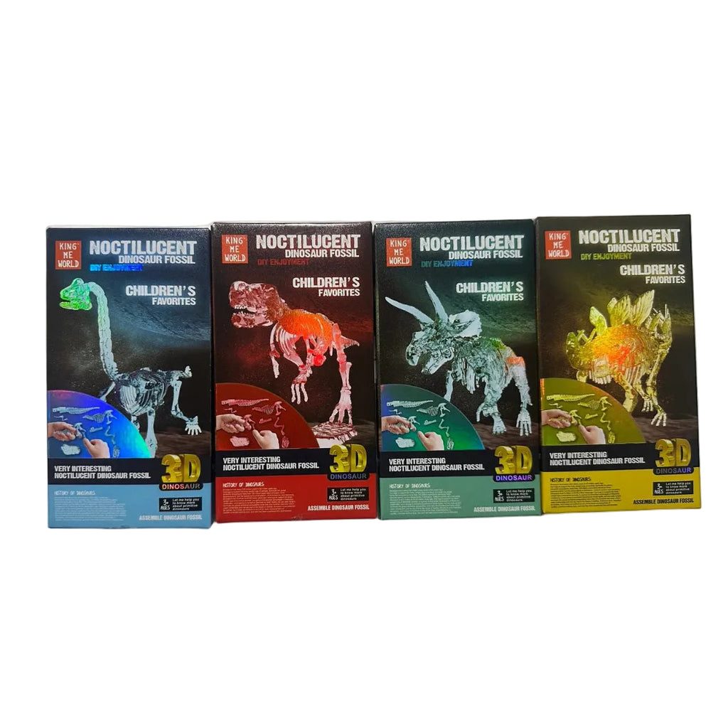 Four dinosaur model packages front view