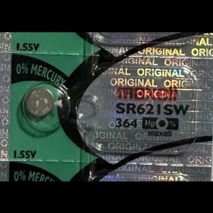 Maxell SR621SW five-cell manufacturer strip shown for identification; sale is one battery