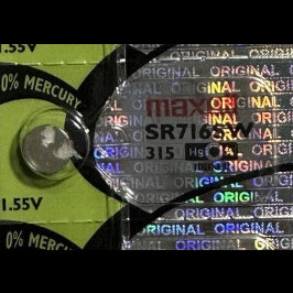 Maxell SR716SW five-cell manufacturer strip shown for identification; sale is one battery