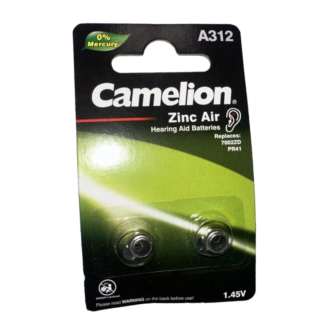 Camelion A312 1.45V Zinc-Air Hearing Aid Batteries – 2 Pack front packaging