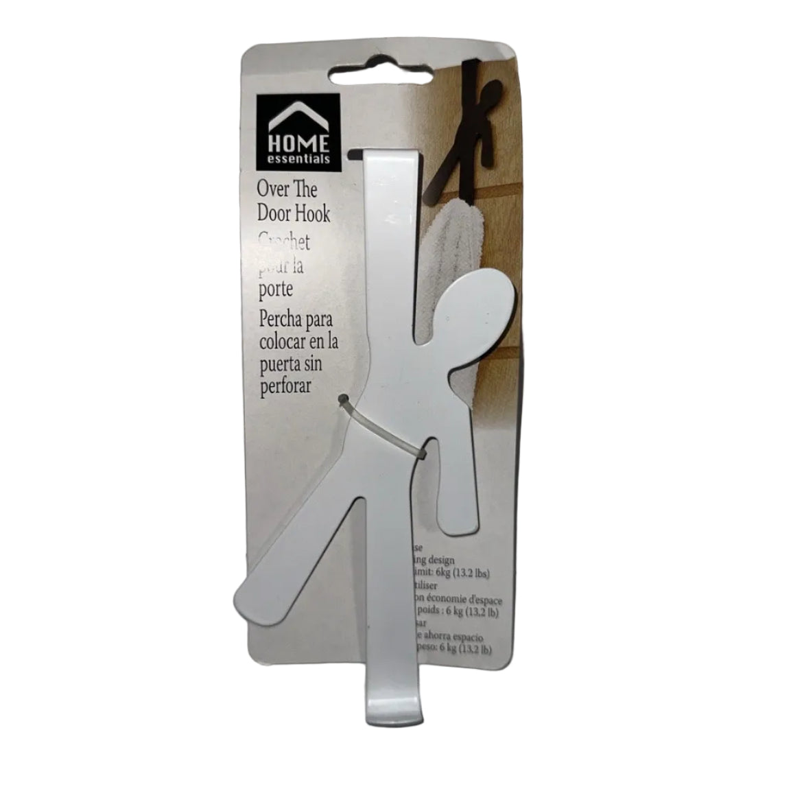Home Essentials white decorative over door hook front packaging