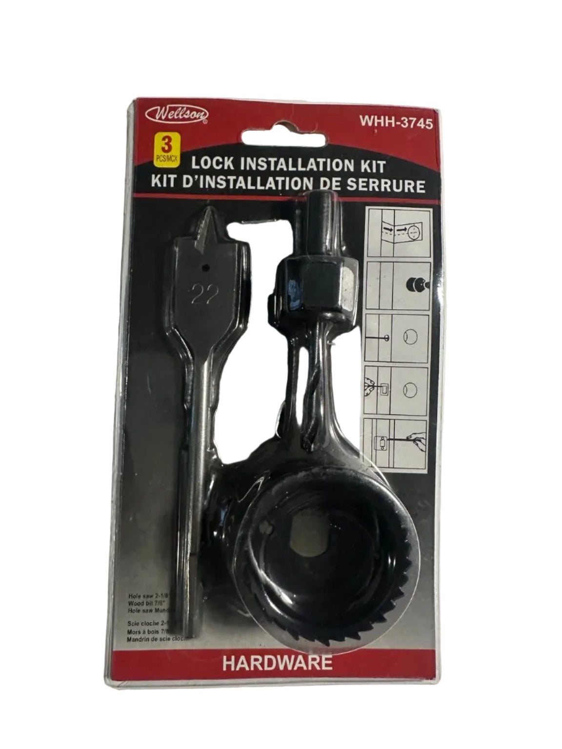 Wellson Lock Installation Kit, 3-Piece, WHH-3745 front packaging