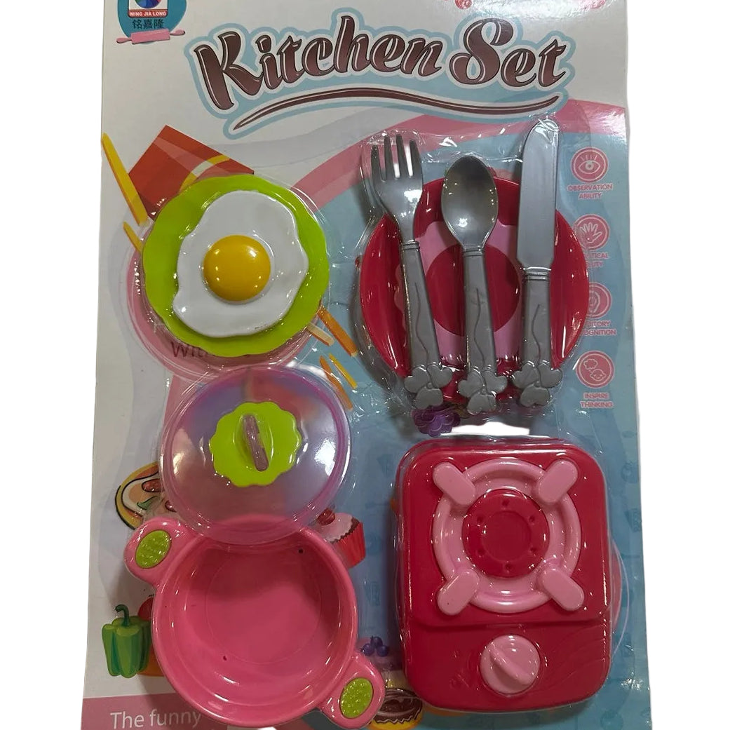 Children's Pretend Play Kitchen Cooking Set with Stove, Pots and Utensils front packaging