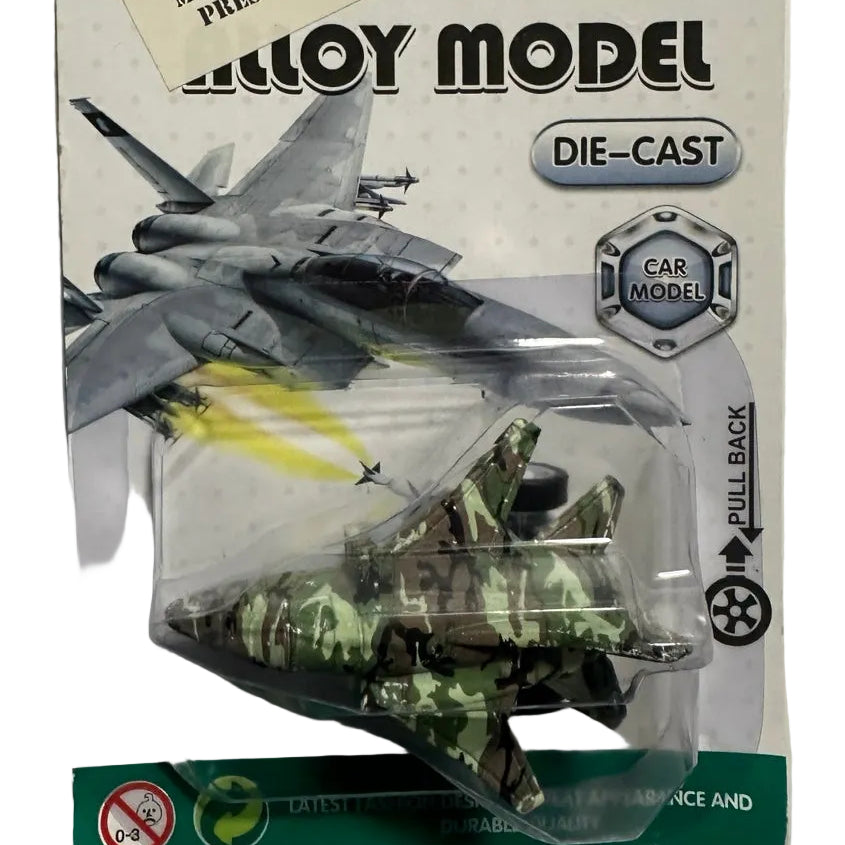 Alloy Model Camouflage Fighter Jet Die-Cast Pull-Back Toy front packaging